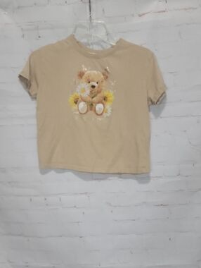 Kids Beige Teddy Bear Graphic Short Sleeve Tee